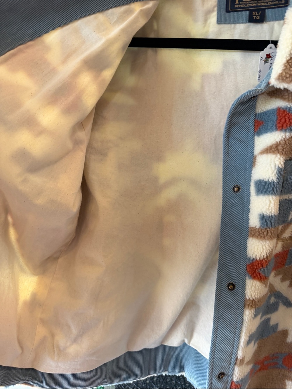 Pendleton Cream, Blue & Brown Southwestern Plush Jacket - Picture 7 of 9